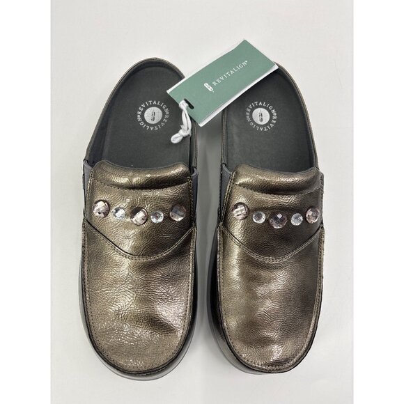 Revitalign Siesta Dazzle Slide Embellished Comfort Orthotic Mule Pewter 12B NEW - Picture 2 of 6